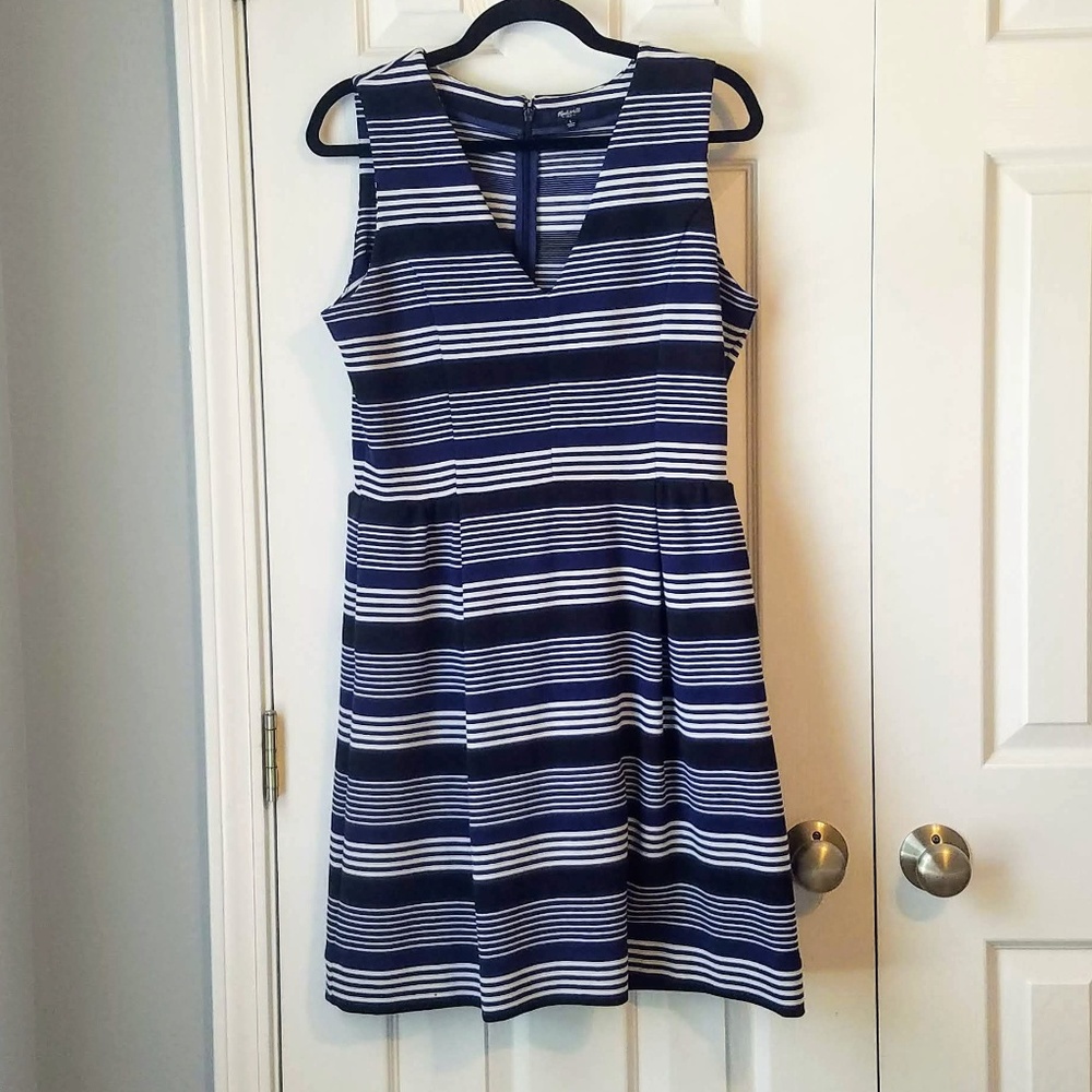 Madewell Blue Stripe Fit & Flare V-Neck Dress